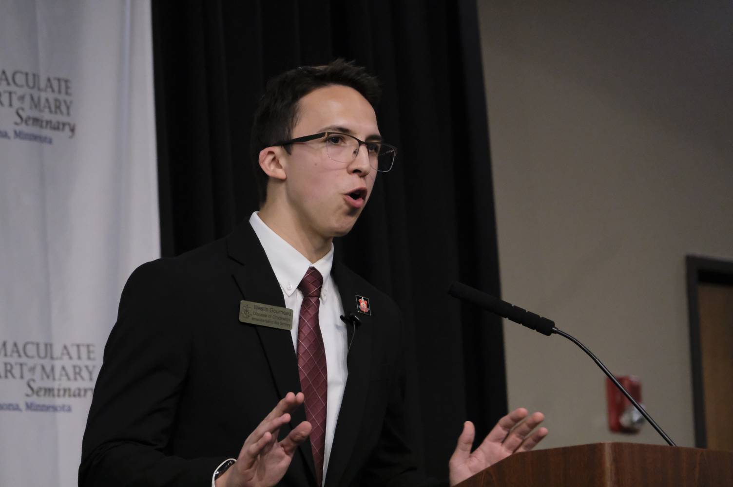 Senior Seminarian Westin Gourneau from the Diocese of Crookston gives student address